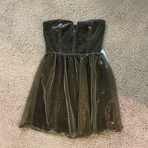 gold/silver sparkling strapless mini dress
